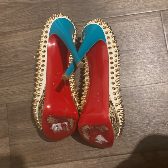 100% Authentic Christian Louboutin Multicolor Spiked Peeptoe Heels - Picture 6 of 7
